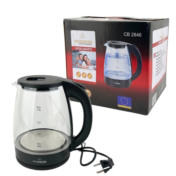 Електрочайник Crownberg CB-2846 скло 1.8 л чорний