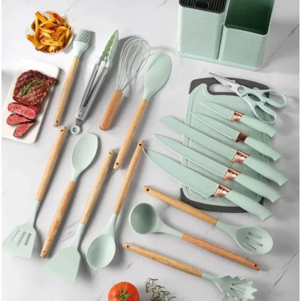 / Набір кухонних аксесуарів + набір ножів Zepline ZP-107 19 предметів Бірюзовий new