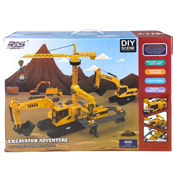 Іграшковий екскаватор-підйомний кран SJ683A-1 з аксесуарами світлові та звукові ефекти 50 см жовтий