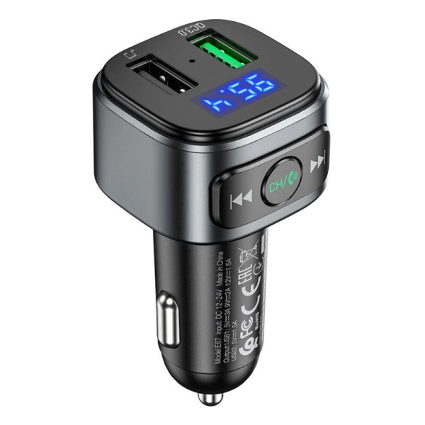 АЗП з FM-модулятором HOCO E67 Fighter QC3.0 18W car BT FM transmitter Black new