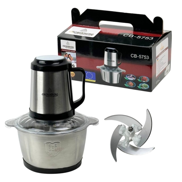 Блендер подрібнювач з чашею Crownberg СВ-5753 500 Вт сріблястий