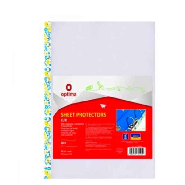 / Файл для документів А4+ Optima, 40 мкм фактура глянець з жовто-блакитним орнаментом 20 шт О35105 new