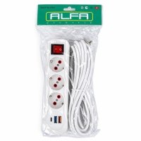 Мережевий фільтр-подовжувач 3 розетки 0313USB-5M 2хUSB/Type C 10 А 5 м білий