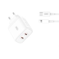 МЗП XO CE08 (EU) PD50W(2USB-C) Fast Charger CE with Lightning cable білий new