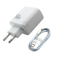 Зарядний пристрій з кабелем 2xType-C/Apple Lightning 1 м XO CE08 50 W 3 A білий