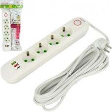 Подовжувач електричний на 4шт/5м +2USB +1Type-C з вимикачем 498 new