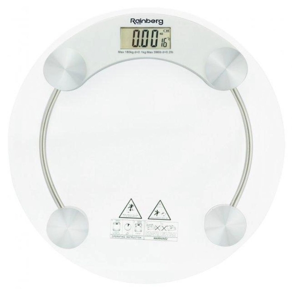 / Ваги напольні Rainberg RB-2003A з термометром, скляні, круглі, на 180кг.