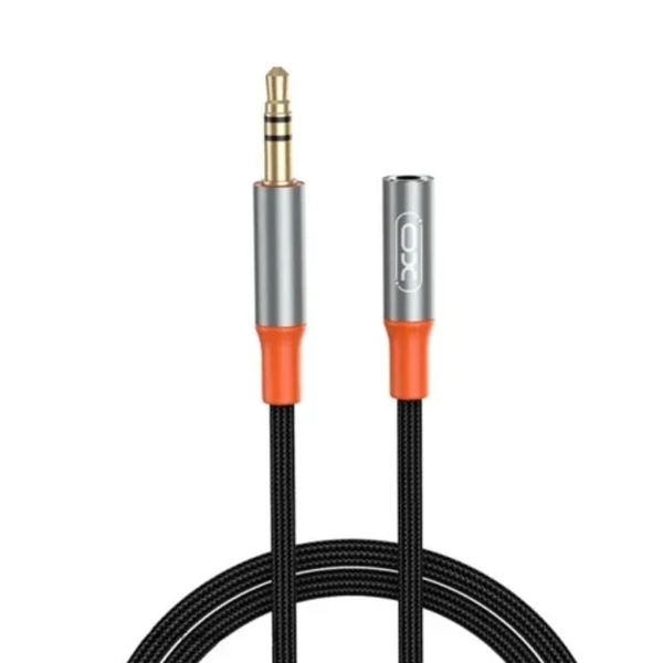 Перехідник 2в1 3.5 мм AUX M/3.5 мм AUX F 1 м XO NB-R269A чорний зі сріблястим