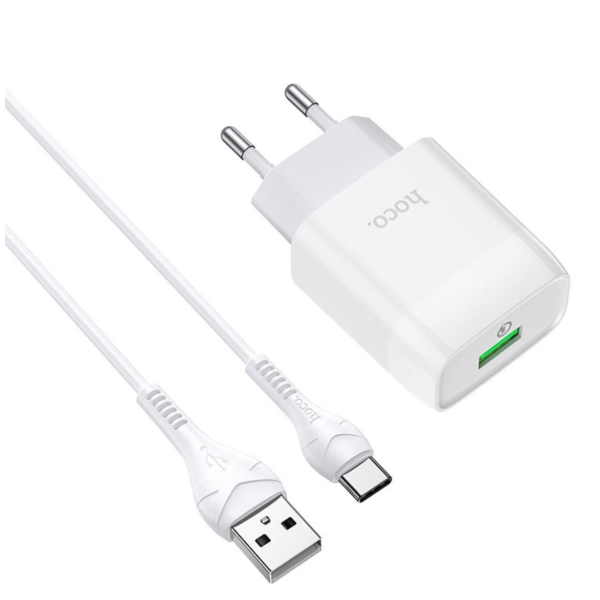 Зарядний пристрій з кабелем USB/Type-C 1 м HOCO C72Q Glorious 18 W білий