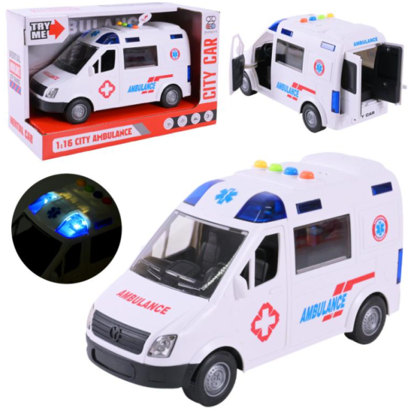 Іграшкова швидка допомога ZY221A звукові та світлові ефекти пластик 22 см інерційна білий