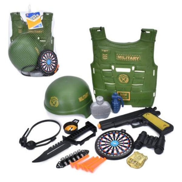 Набір амуніції 03-23 (30шт) каска 17-16-10см, жилет 23-30см, пистолет 22см, присоски 4шт, ніж new