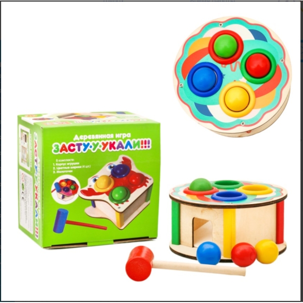 / Дерев'яна іграшка TK Union Group стукалка, молоточок, кульки 4шт.