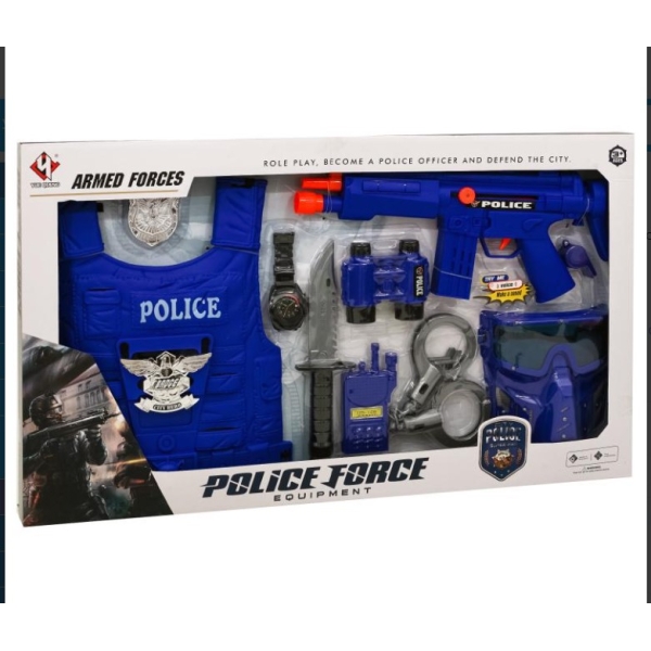 / Набір поліцейського Р013 автомат-тріскачка, маска, жилет, наруче, бінокль, ніж