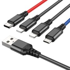 Кабель 4в1 USB/2хApple Lightning+Type-C+microUSB 1 м HOCO X76 2 A різнобарвний