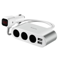 Автомобільний зарядний пристрій 2xUSB HOCO Z13 з дисплеєм та прикурювачами сріблястий