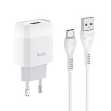 Зарядний пристрій з кабелем USB/Type-C 1 м HOCO C72A Glorious 2.1 А білий