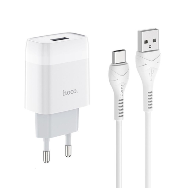 Зарядний пристрій з кабелем USB/Type-C 1 м HOCO C72A Glorious 2.1 А білий