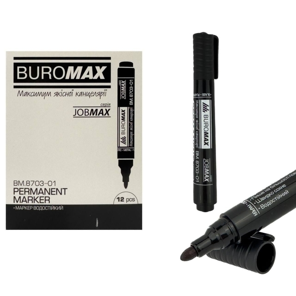 Маркер перманентний чорний BUROMAX BM8703-01 Jobmax 2-4 мм