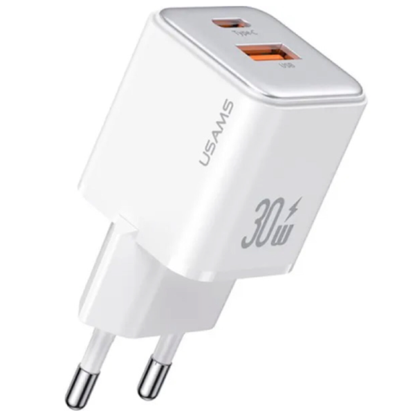 / Мережевий зарядний пристрій Usams US-CC189 PD30W+QC3.0 A+C Dual-port Fast Charger (EU)--X-ron Series White new