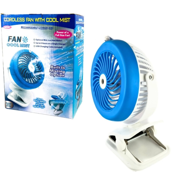 Вентилятор портативний Fan Cool Mist 2032 зі зволожувачем на прищіпці діаметр 15 см білий з блакитним