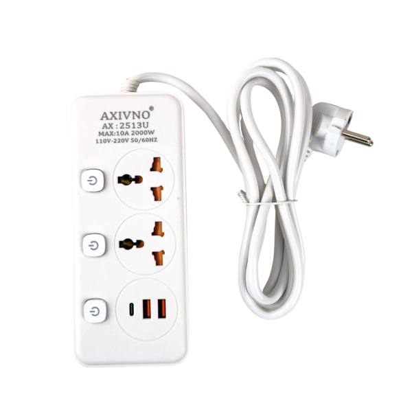 Мережевий фільтр-подовжувач 2 розетки AND WL-6 2хUSB/Type C 10 А 1.8 м білий