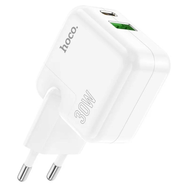 Зарядний блок живлення Type-C+USB HOCO C111A Lucky 30 W 3 A білий