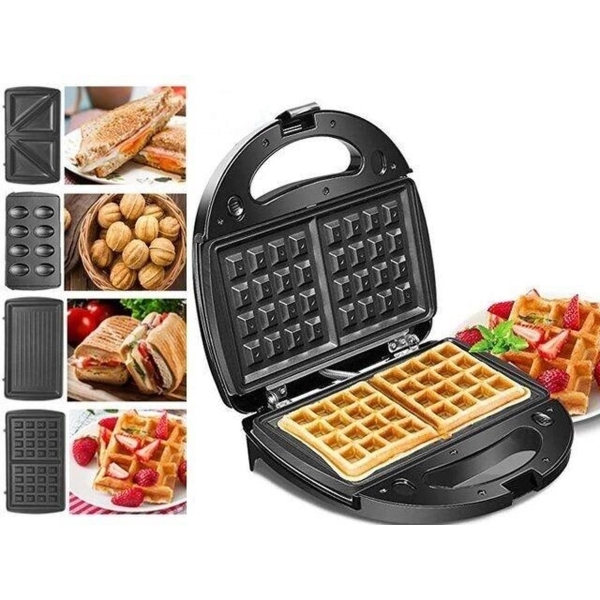 / Сендвічниця, вафельниця, горішниця, мультигриль Crownberg СВ-1074, 4в1, 750 Вт, зі змінними формами