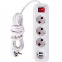 Електричний подовжувач з вимикачем на 3шт/5м та 2 USB ALFUSB5M new