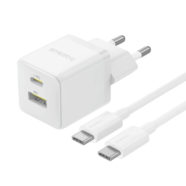 Зарядний пристрій з кабелем Type-C+USB/Type-C 1 м Baseus Palm Fast Charger 30 W 12 V 2.5 А білий