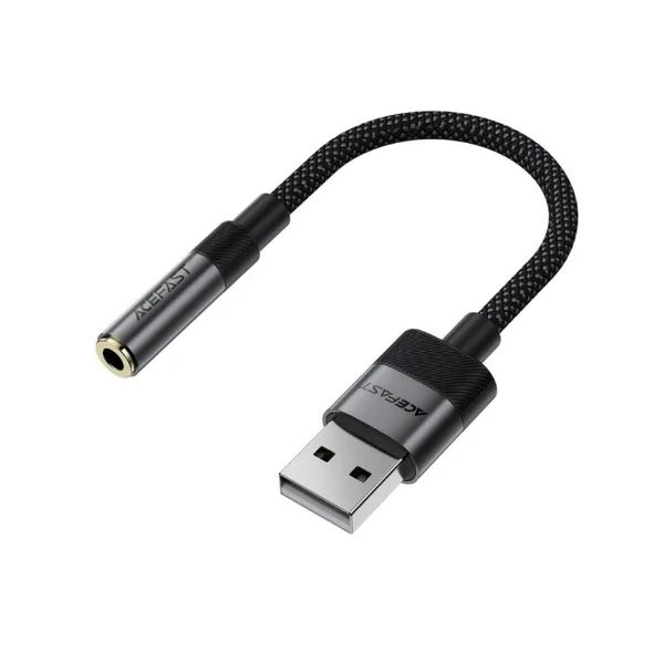 Аудіокабель ACEFAST J13 USB-A to 3.5mm female, nylon braid, 0.15m, Black new