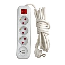 Мережевий фільтр-подовжувач 3 розетки Alfa 2хUSB 5 м білий