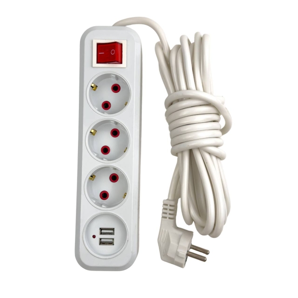 Мережевий фільтр-подовжувач 3 розетки Alfa 2хUSB 5 м білий