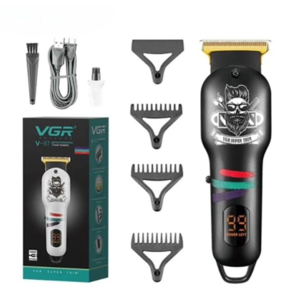 Бездротова машинка для стрижки волосся VGR V-971 USB з дисплеєм 3 насадки чорний