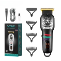 Бездротова машинка для стрижки волосся VGR V-971 USB з дисплеєм 3 насадки чорний