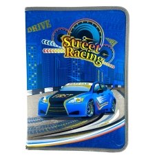 Папка для зошитів А4 KIDIS Street Racing на блискавці пластик синій з сірим