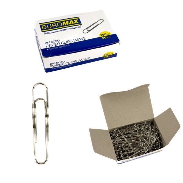 Скріпки 50 мм 100 шт BUROMAX BM5020 фігурні сріблястий