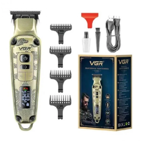 Бездротова машинка для стрижки волосся VGR V-901 USB з дисплеєм 4 насадки зелений
