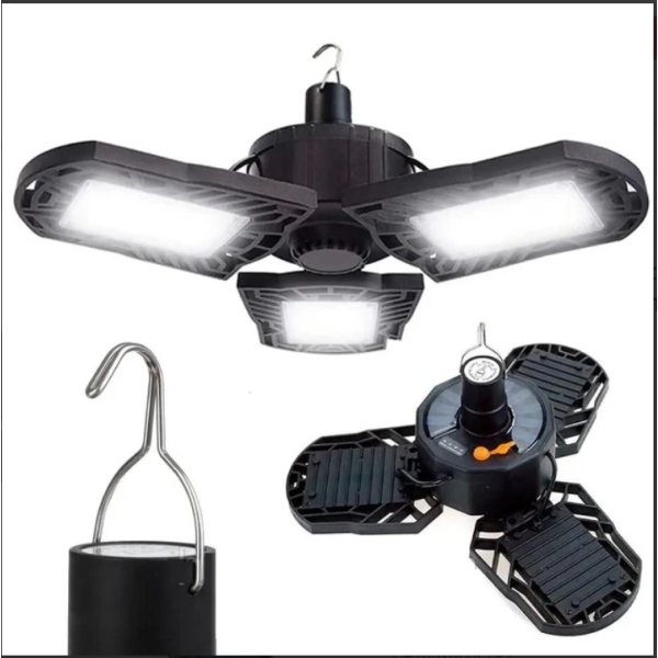 Ліхтар-лампа кемпінговий акумуляторний XF-701 портативний з сонячною панеллю чорний