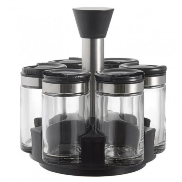 Набір для спецій ОТ-108 скло 6 ємностей чорний