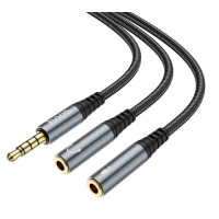 Аудіокабель HOCO UPA21 3.5mm male to 2*3.5mm female, nylon braid, 0.25m, Metal Gray new