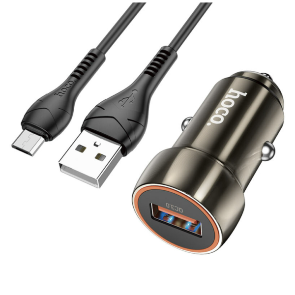 Автомобільний зарядний пристрій з кабелем USB/micro-USB HOCO Z46 18 W сірий
