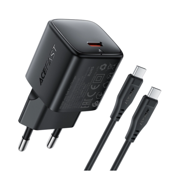 Зарядний пристрій з кабелем Type-C/Type-C 1.2 м ACEFAST A118 mini GaN 30 W 5 V 3 A чорний