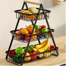 Фруктівниця Лофт 3 яруси, металева кошик-органайзер для кухні на стіл чорний new