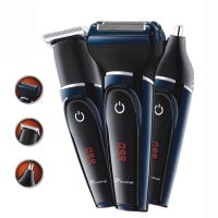 Бездротова машинка для стрижки волосся ProGemei GM-565 USB з дисплеєм 3 насадки чорний з синім