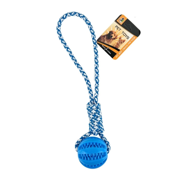 Жувальна іграшка для собак М'яч з канатом 645 35 см синій