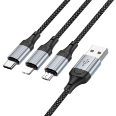 Кабель 3в1 USB/Apple Lightning+Type-C+microUSB 1 м HOCO X102 2.4 А чорний