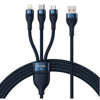 Кабель 3в1 USB/Apple Lightning+Type-C+microUSB 1.2 м Baseus Flash Series синій