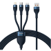 Кабель 3в1 USB/Apple Lightning+Type-C+microUSB 1.2 м Baseus Flash Series синій