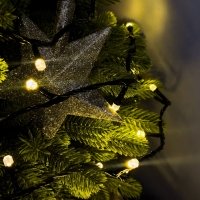 Світлодіодна гірлянда-нитка чорний дріт 100 LED Euro Led рубін 6 м 8 режимів жовтий