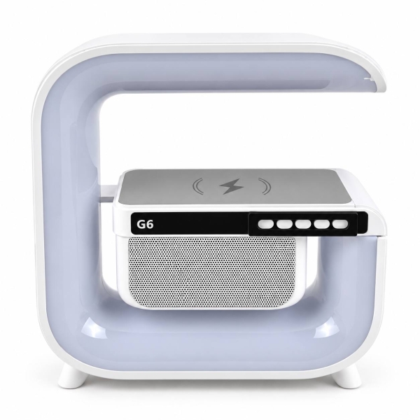 Колонка портативна з годинником Smart HM-G6 бездротова зарядка Bluetooth LED білий new